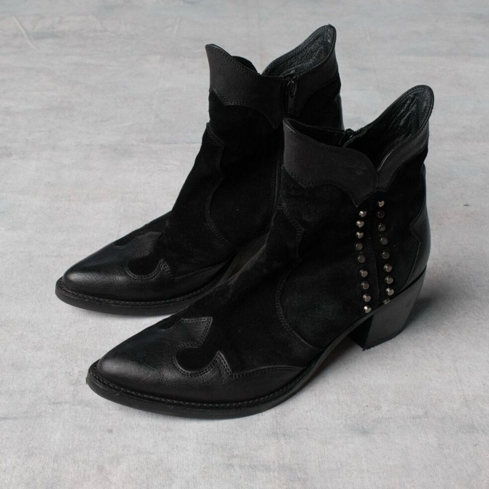 Suede Black Ankle Boots with Studded Detail